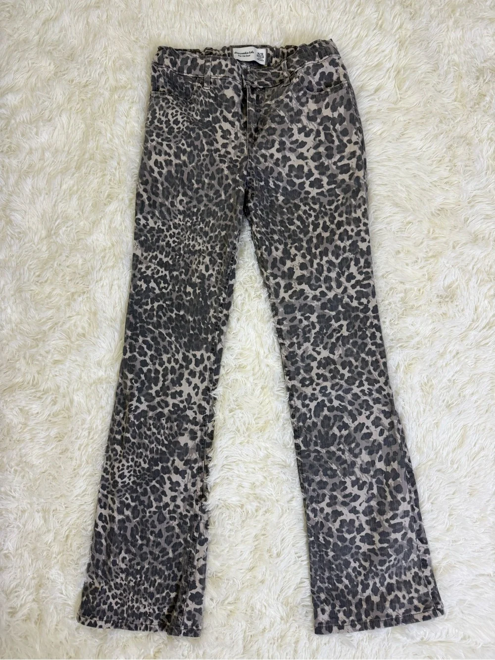 abercrombie kids Leopard Print Straight-Leg Jeans in Gray and Black